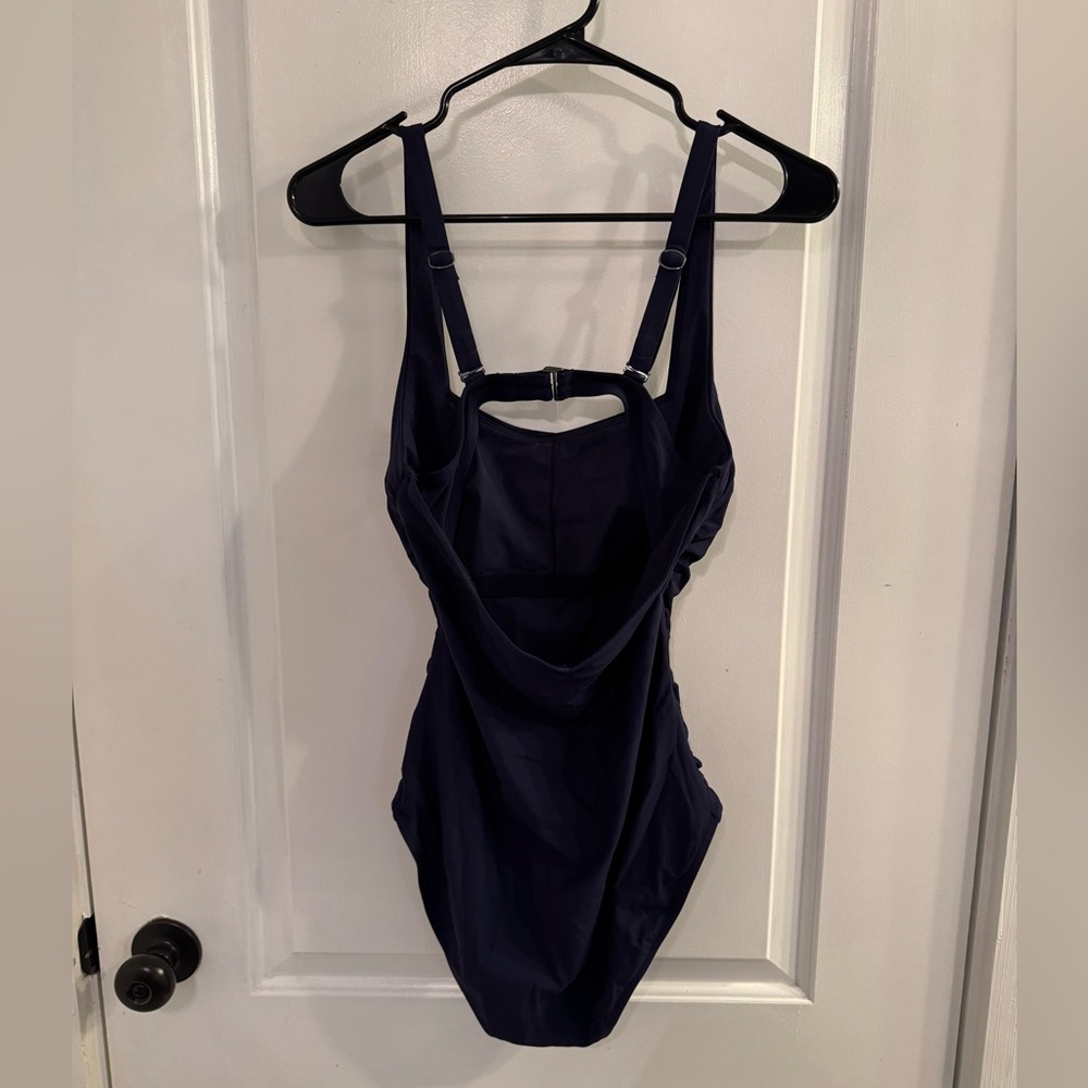 Athleta Square Neck One Piece Swimsuit Navy Blue Medium - Picture 2 of 8
